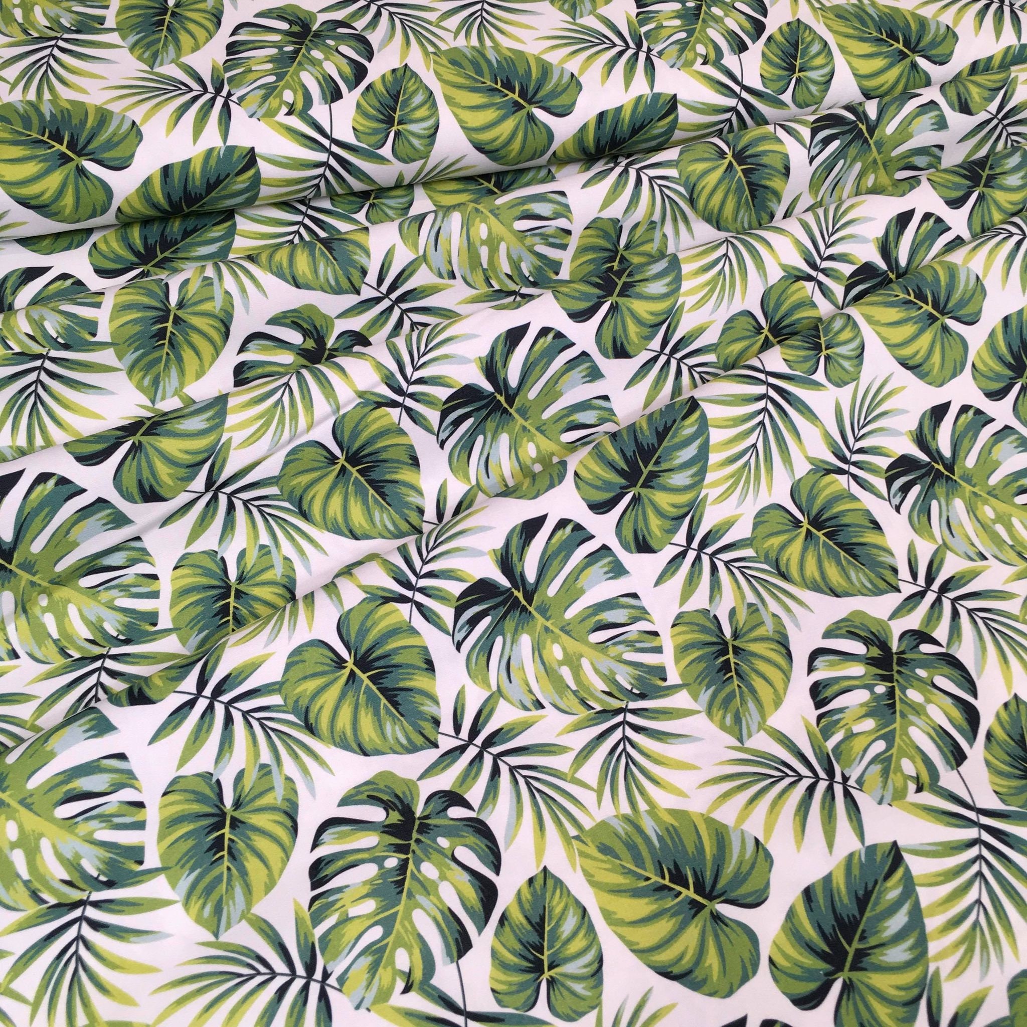 Green Palm Leaf Tropical Cotton Fabric Modern Design 100% | Etsy