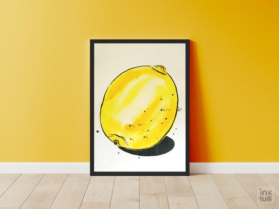レモン - オリジナル A2 インク絵画 - 42 x 60 cm - 大きなポスター