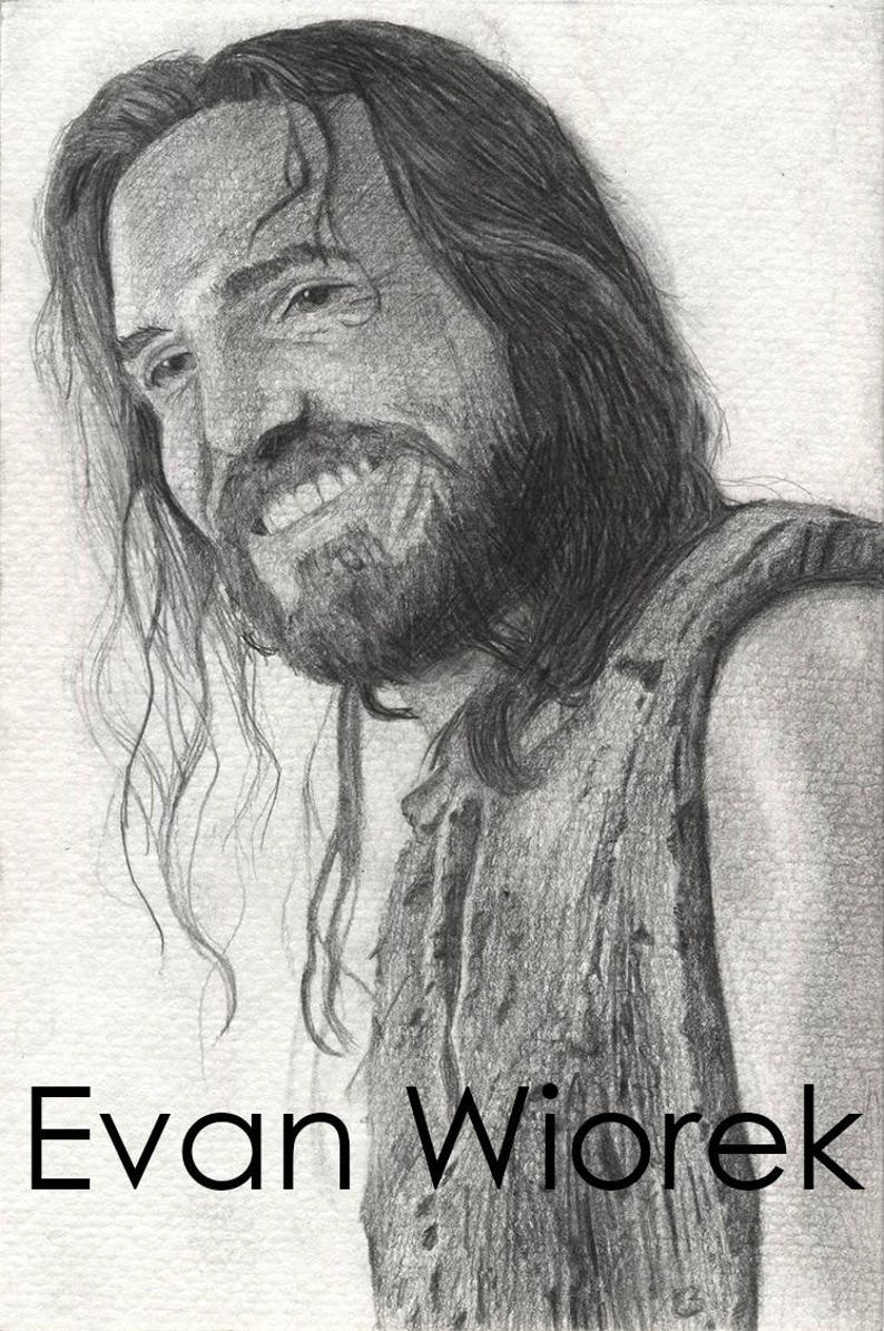 Jesus laughing pencil drawn portrait art print