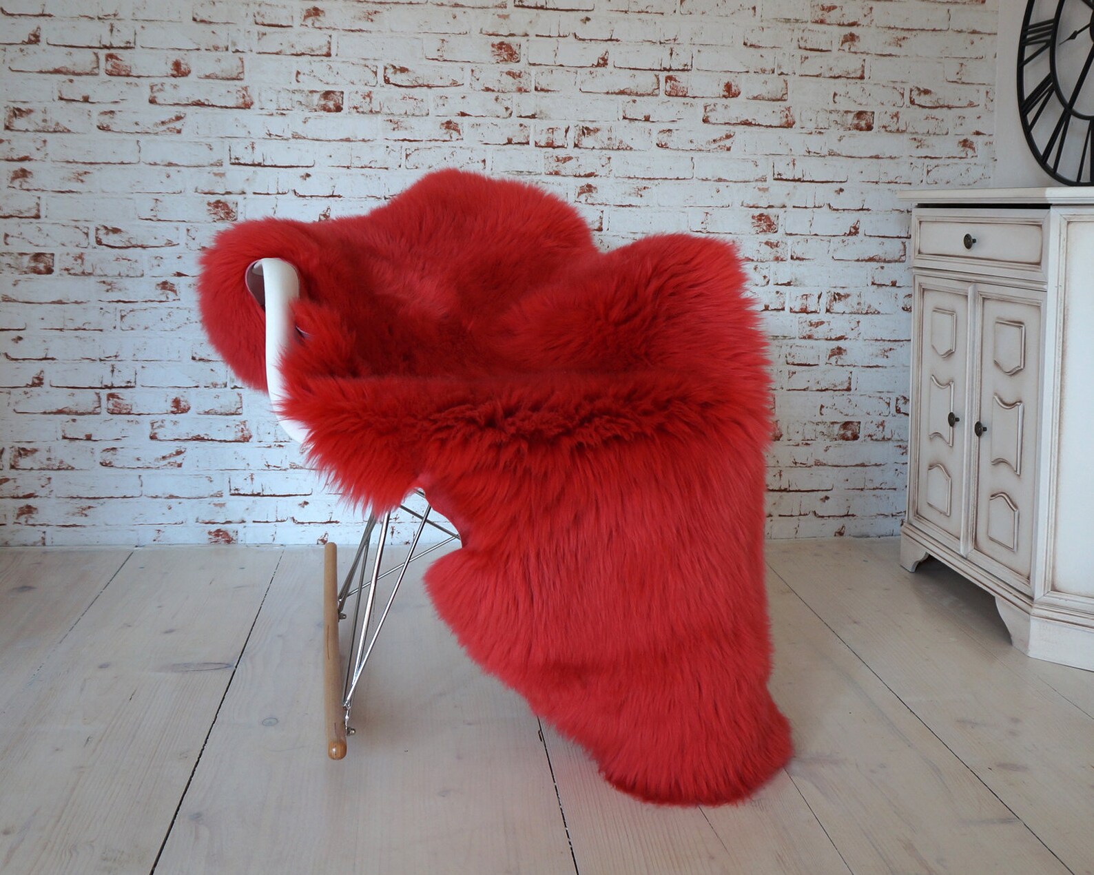 Giant Genuine Sheepskin Rug Red Color Soft Warm Wool Natural Etsy