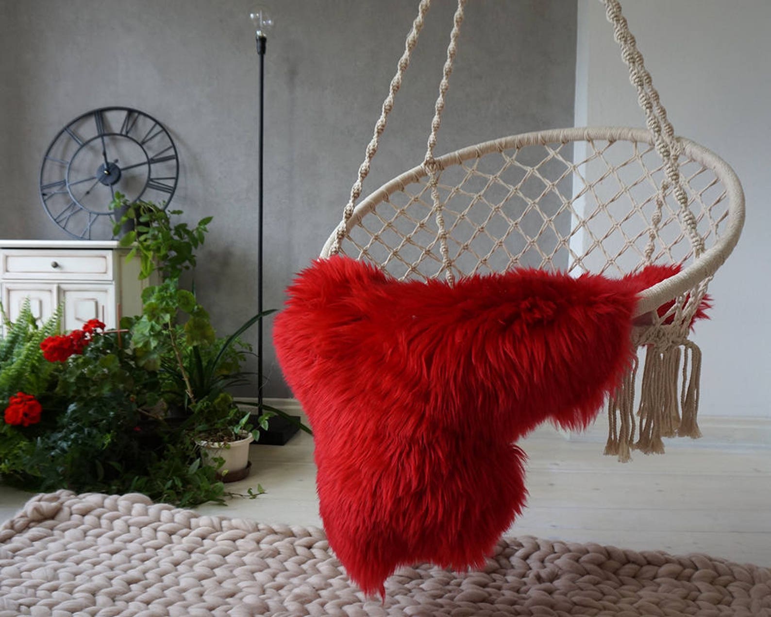 Giant Genuine Sheepskin Rug Red Soft Warm Wool Natural Area Etsy