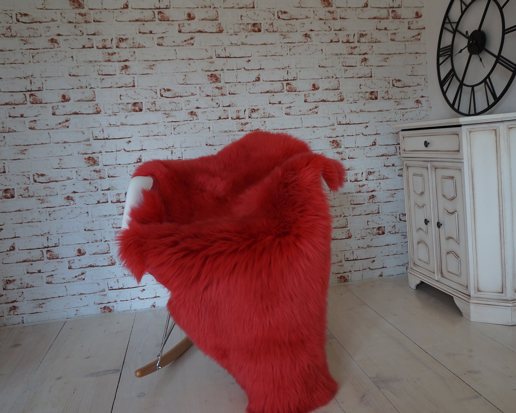Giant Genuine Sheepskin Rug Red Color Soft Warm Wool Natural Etsy