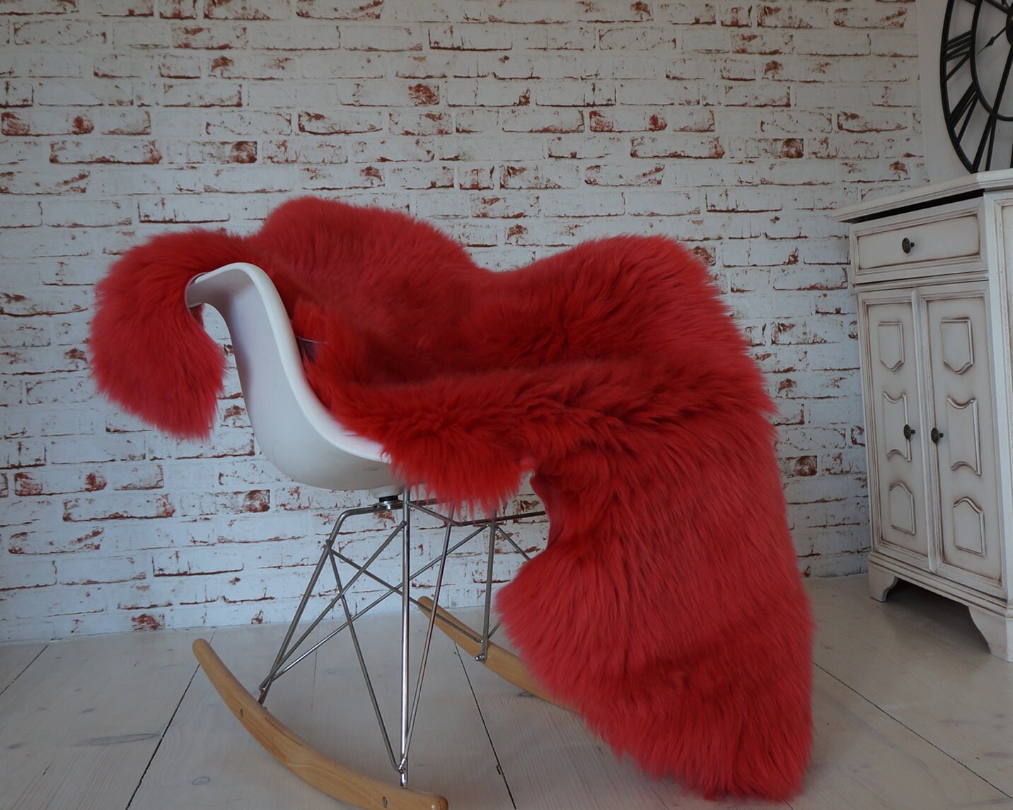 Giant Genuine Sheepskin Rug Red Color Soft Warm Wool Natural Etsy