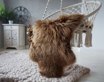 Giant Genuine Sheepskin Rug Brown dyed Soft Warm Wool Natural Area Rugs Carpet Cheap Rug Shag Area Rug Throw hair is very thick, shiny !