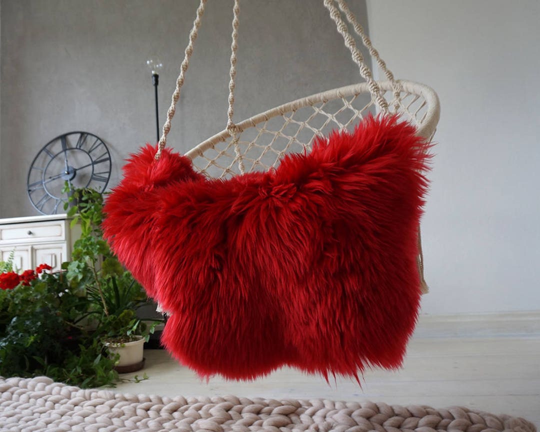 Giant Genuine Sheepskin Rug Red Soft Warm Wool Natural Area Etsy