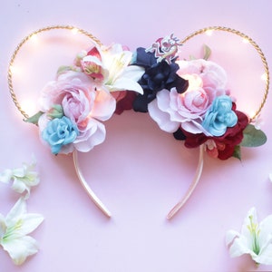 Mulan Mickey Ears Headband, Disney Princess Mulan Minnie Ears, Floral Mulan Mickey Mouse Ears, Lunar New Year Light Up Disney Mouse Ears