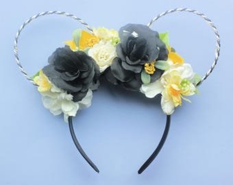 Floral Zebra Inspired Wire Mickey Ears, Animal Kingdom Flower Crown Disney Headband