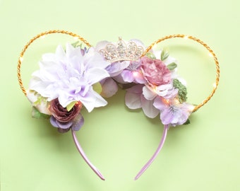 Lavender Floral Disney Ears, Light Purple Mickey Ears, Lilac Minnie Ears Headband, Purple Flowers Mouse Ears, Disney Princess Wire Ears