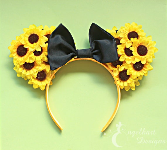Floral Sunflower Minnie Mouse Ears With Black Satin Bow - Etsy display picture 2