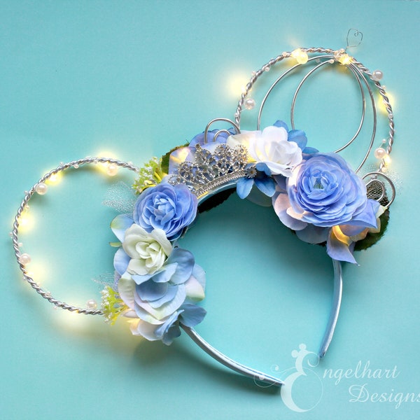 Floral Cinderella Ears, Cinderella Ears, Disney Princess Ears, Cinderella Minnie Ears, Floral Disney Ears, Wire Cinderella Ears, Headband