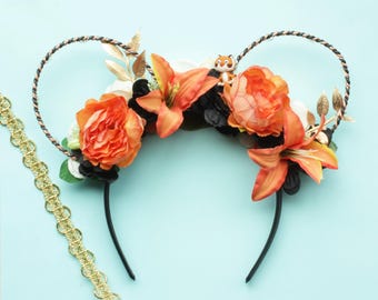 Rajah Tiger Minnie Ears: Aladdin Inspired Floral Headband with Light Up Option