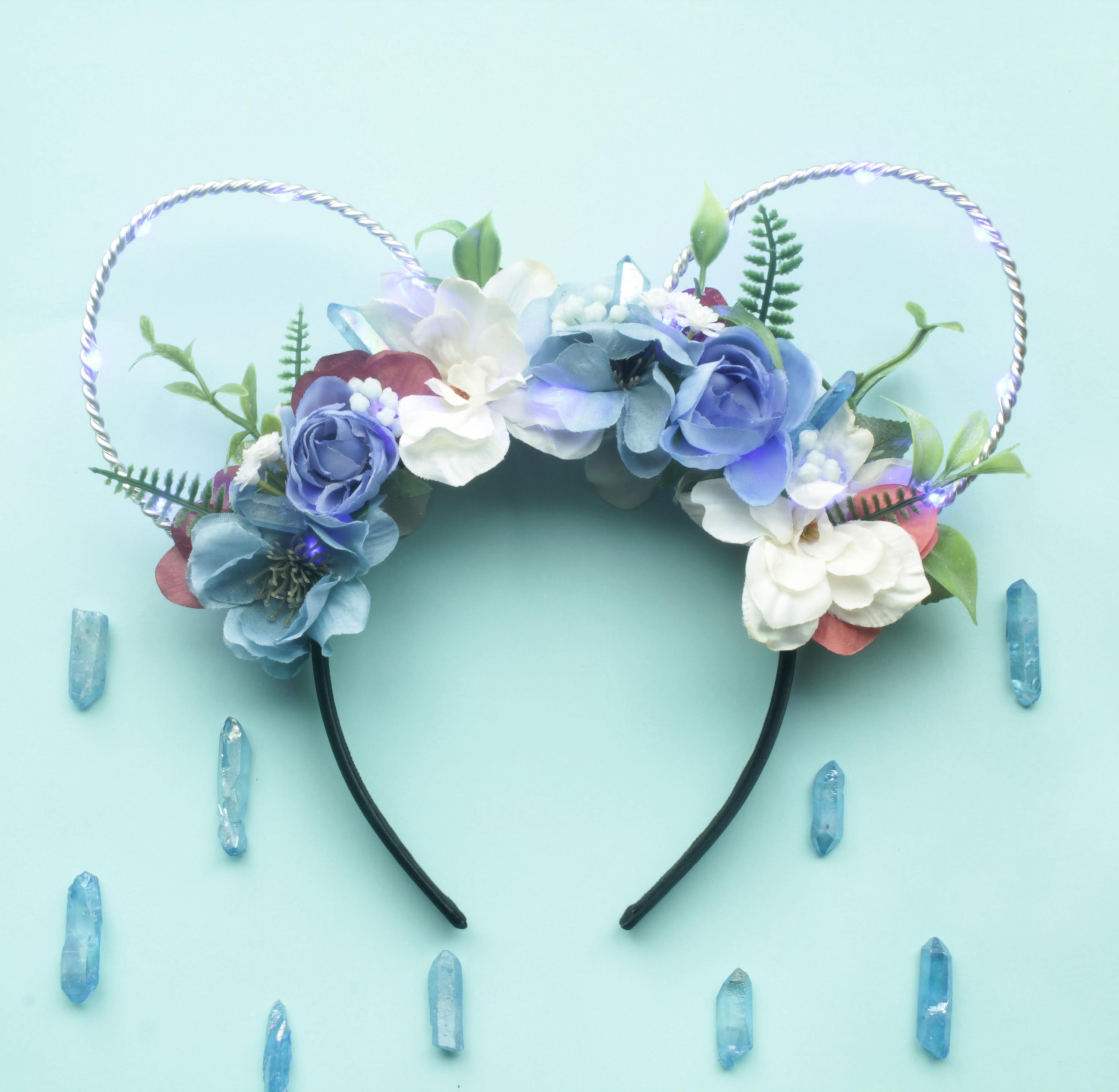 Floral Crystal Embellished Blue Headband Blue Flower Rhinestone Wedding Headband | Handmade Pearl  main image 4