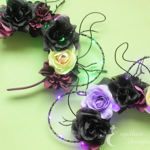 Maleficent Blumen Mickey Ohren Stirnband | Disney Bösewicht Hörner | Halloween Maleficent Ohren für Erwachsene & Kinder | Böse Königin inspiriert Disney Ohr
