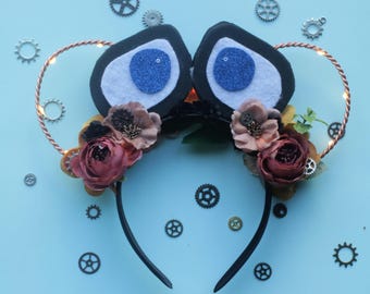 WALL-E inspired Wire Mickey Ears: Pixar Floral Mouse Ears Headband with Light Up option
