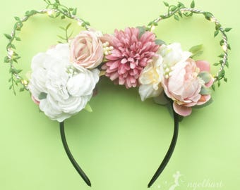 Vintage Victorian Floral Light Up Minnie Mouse Ears Headband