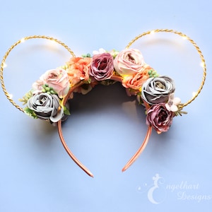 Rose Floral Mickey Ears, Blush Floral Minnie Ears, Floral Disney Ears Headband, Flower and Garden Festival Floral Ears, Flower Mickey Ears