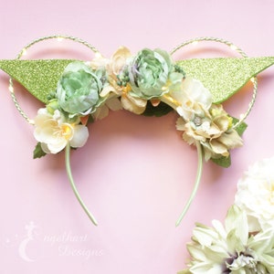 Orejas de Mickey con diseño floral de Grogu, diadema luminosa de Star Wars, orejas inspiradas en Baby Yoda, orejas de alambre con diseño de flores de El Niño, accesorios de Disney mandalorianos