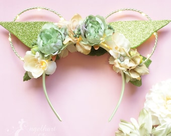 Mandalorian Grogu Floral Mickey Ears: Baby Yoda Star Wars Light-Up Headband
