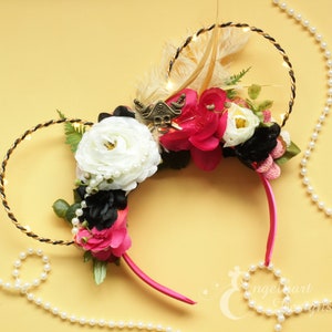 Pink Pirate Mickey Ears, Pirates of the Caribbean, Minnie Mouse Ears, Jack Sparrow Headband, Floral Disney Ears, Pirates Ride Floral Mickey