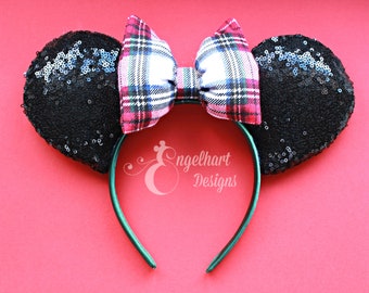 Christmas Plaid Minnie Ears, Christmas Mouse Ears, Plaid Mickey Ears, Christmas Minnie Mouse Ears, Minnie Mouse Ears, Plaid Headband, Mouse