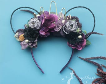 Floral Ursula Sea Witch Light-Up Wire Mickey Ears: The Little Mermaid Disney Villain Halloween Headband