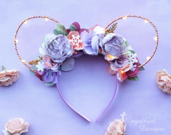Frozen 2  Floral Wire Mouse Ears: Autumn Elsa Inspired  Headband with Light Up Option
