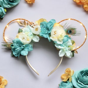 Floral Jasmine Ears, Aladdin Mickey Ears, Princess Jasmine Ears, Floral Minnie Ears, Wire Mouse Ears, Jasmine Inspired Headband, Disney Ears