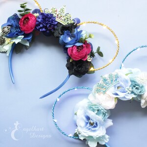 Elsa and Anna Ears, Frozen Disney Headband Set, Floral Mickey Ears for friends, Disney Princess Ears gift for Sister, Wire Minnie Mouse Ears