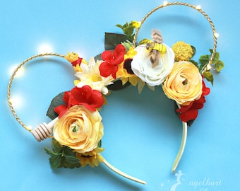 Floral Winnie the Pooh Bear Mickey Mouse Ears: Hundred Acre Wood Light Up Disney Headband