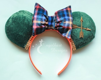 Princess Merida Minnie Ears with Arrows and Scottish Plaid Bow: Brave Disney Headband