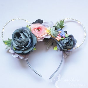 Eeyore Inspired Mouse Ears, Floral Winnie the Pooh Mickey Ears, Hundred Acre Wood Disney Ears, Spring Flower Ears, Eeyore Donkey Minnie Ears