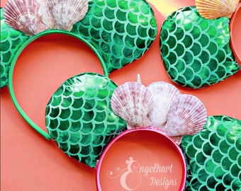 Mermaid Crown Minnie Mouse Ears, Mermaid Ears, Minnie Ears Mermaid, Mermaid Mickey Ears, Disney Ears, Shell Crown, Disney Ariel Ears