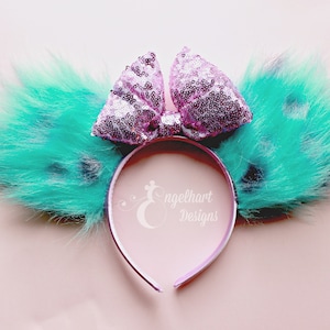 Sully Ears Headband: Furry Monster Ears with Sequin Bow