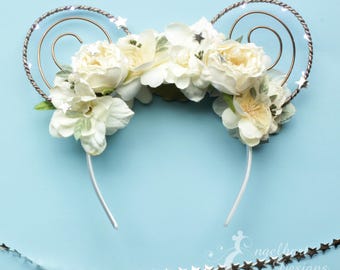 Floral Princess Leia Wire Mickey Ears: Light Up Star Wars Inspired Minnie Mouse Headband