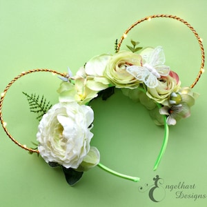 Tinkerbell Ears Headband Tinker Bell Disney Ears Gift Tink Floral Ears Park Accessory Peter Pan Wire Ears Disneyland Neverland Mouse Ears