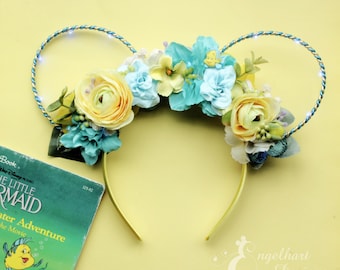 Flounder Floral Mouse Ears: Light-Up Little Mermaid Headband
