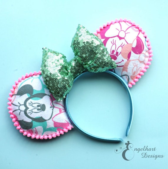 Gorgeous HANDMADE Disney Inspired Sequin Pastel Minnie Ears Headband  - MINT Princess Mouse Ears Sequin Minnie Mickey Headband Ears for  main image 3