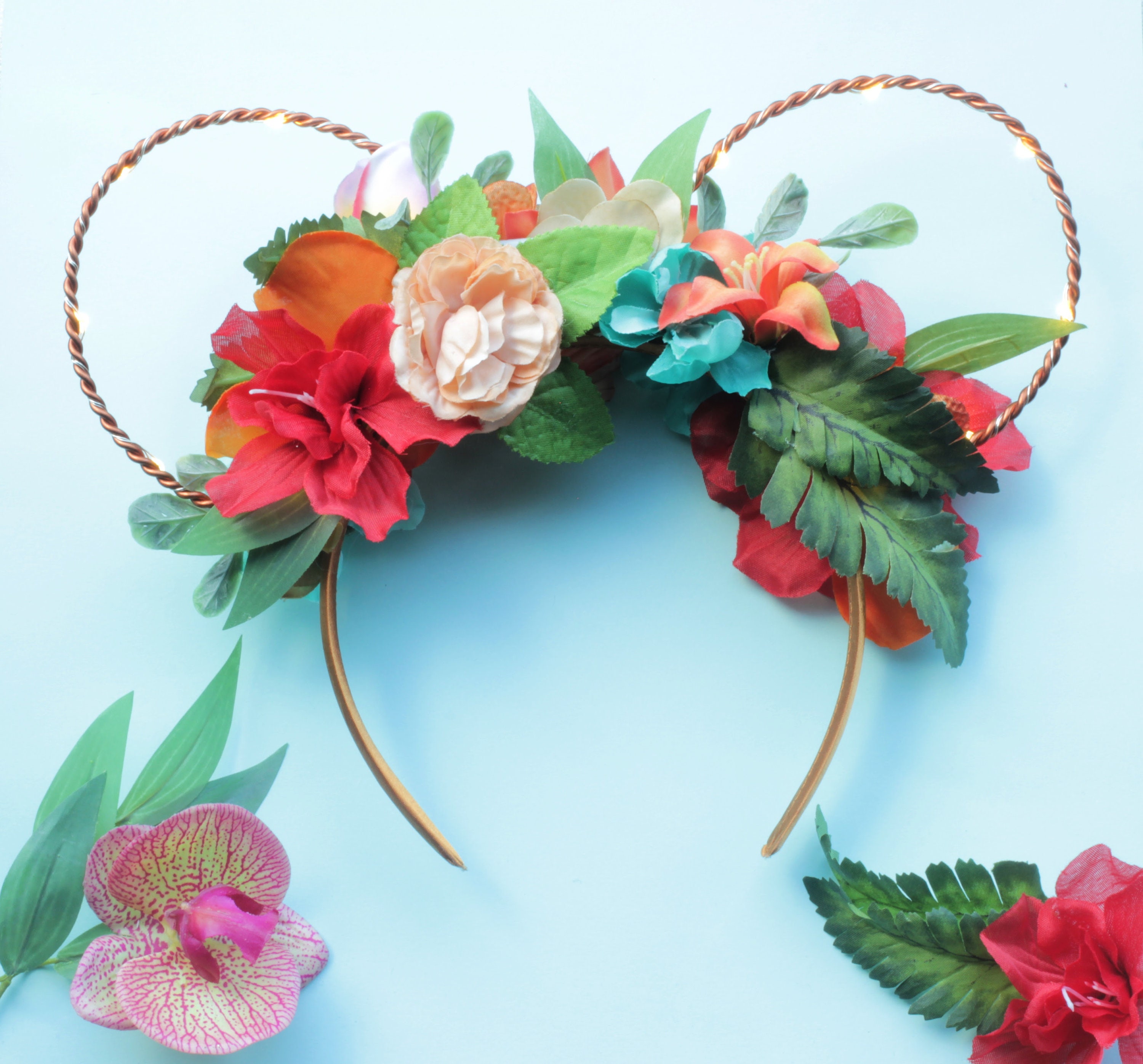 Floral Moana Ears Headband, Tropical Disney Princess Mouse 