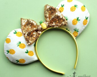 Ananas Dole Whip Minnie Maus Ohren, Disney Tiki Zimmer Haarband mit Pailletten Schleife