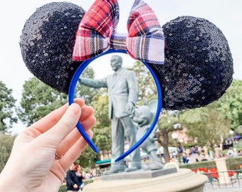 Plaid and Sequin Mouse Ear Headbands Bundle of 14 New Disney Minnie Plaid Bow Holiday Christmas Black Sequin  main image 4