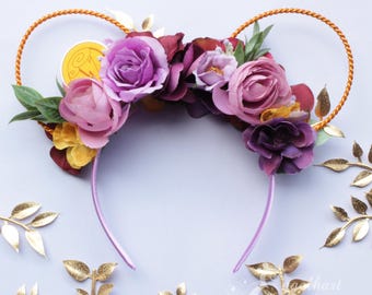Megara Inspired Minnie Mouse Ears: Disney Hercules Floral Headband with Light Up Option
