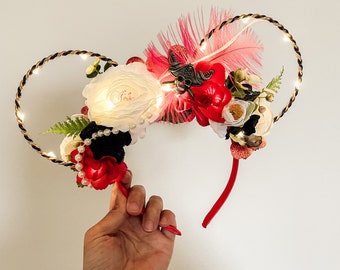 Pink Pirate Mickey Ears: Floral Minnie Mouse Headband with Skull