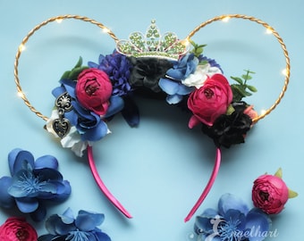 Disney Mona or Elsa Inspired Mouse Floral Ears Floral Moana Ears Headband, Tropical Disney Princess Mouse  main image 4