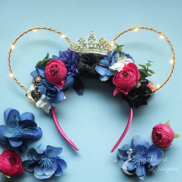 Anna Floral Mickey Ears, Frozen Minnie Ears, Anna Headband, Wire Disney Ears, Anna Mouse Ears, Disney Princess Gift, Princess Anna Ears