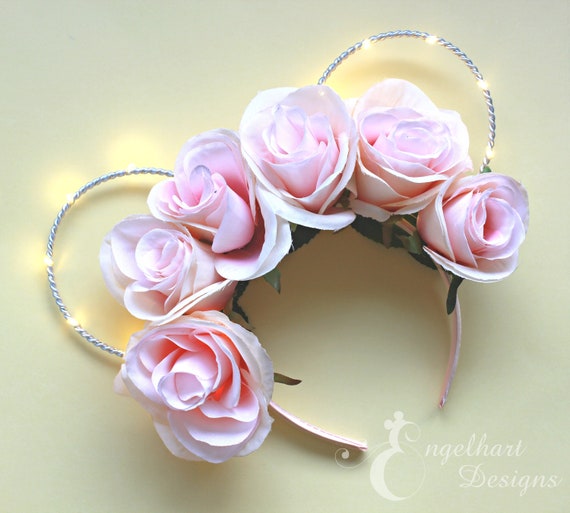 Pink Rose Flower Crown Mickey Ears, Light-up Floral Minnie 