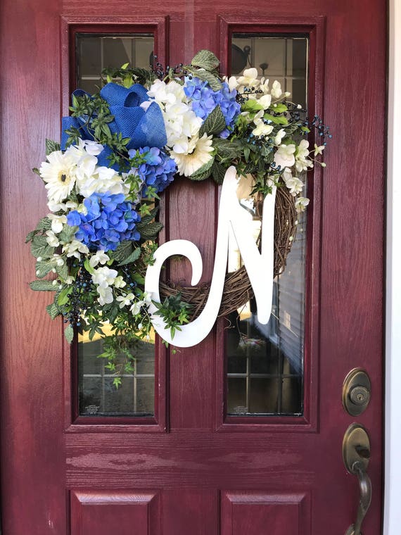 Spring Wreath Summer Wreath Letter Wreath Front Door Wreath Hydrangea Wreath