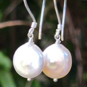 Freshwater White Coin Pearl Earrings - AAA Grade - Bridesmaid Gift - Thick, high luster, 12mm  Cultured Pearls -  Everyday Elegance!
