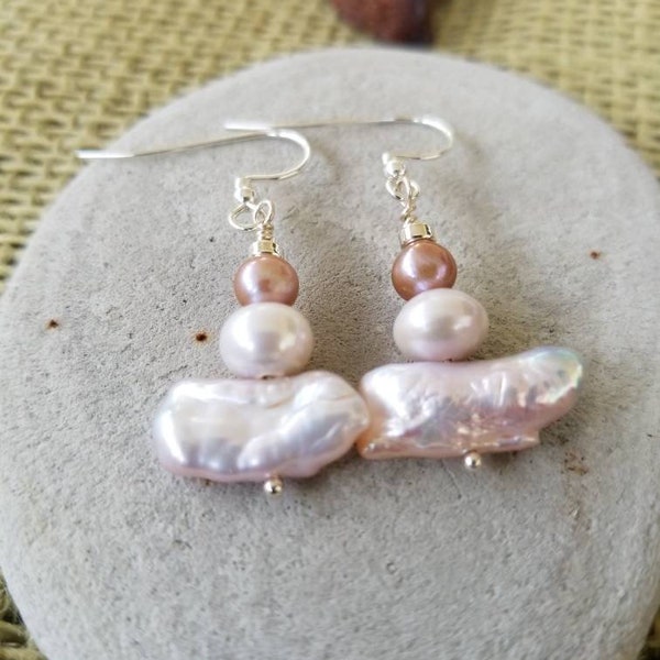 Stacked Pearl earrings. Biwa Pearl Earrings. Stick Pearl Earrings. Summer Wedding