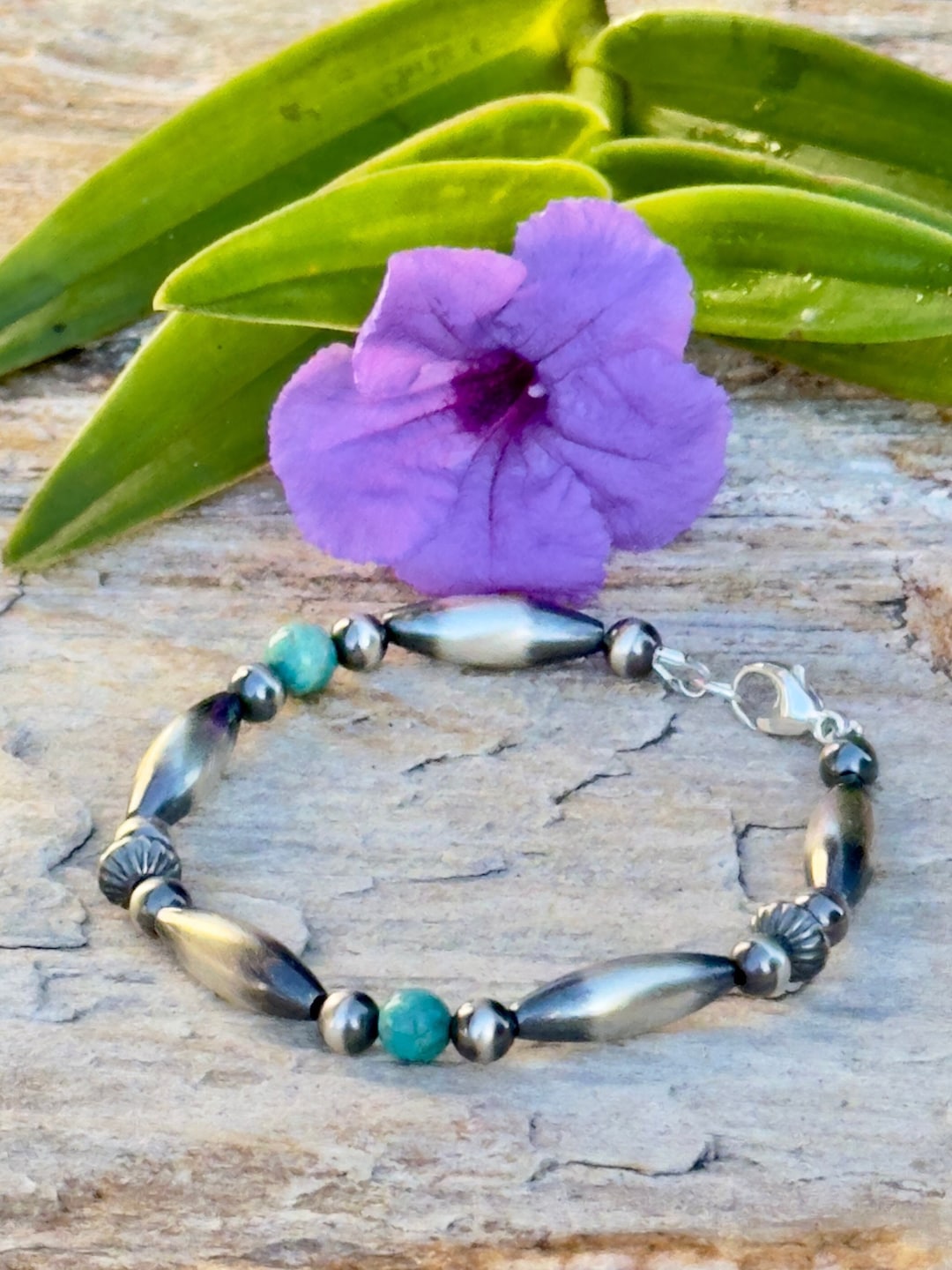 Sterling Silver Navajo Pearl Bracelet. Layering Bracelet. Oxidized Sterling Silver Torpedo Beads