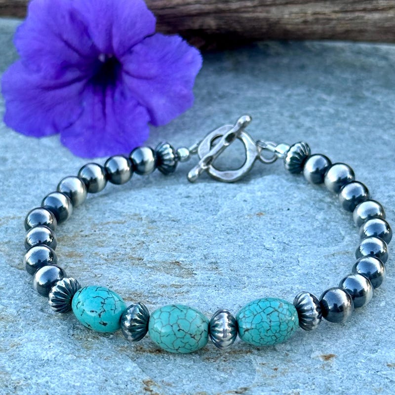 Southwest Elements Sterling Silver Rhodochrosite & Navajo Pearl Bead Bracelet main image 0
